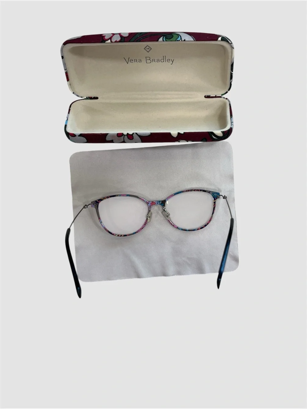 Vera Bradley Eyeglasses Bordeaux Blooms Clamshell Hard Shell Eyeglass